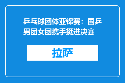 乒乓球团体亚锦赛：国乒男团女团携手挺进决赛